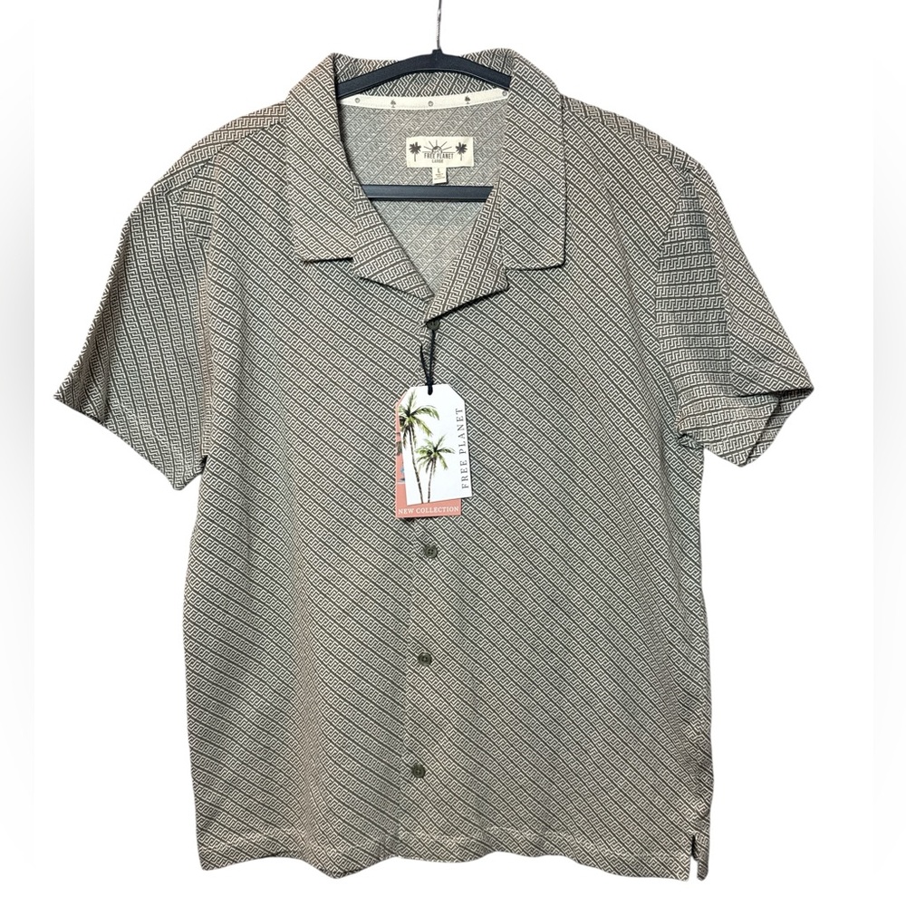 Free Planet Men’s Cotton Button Up Shirt L‎ Sustainable NWT